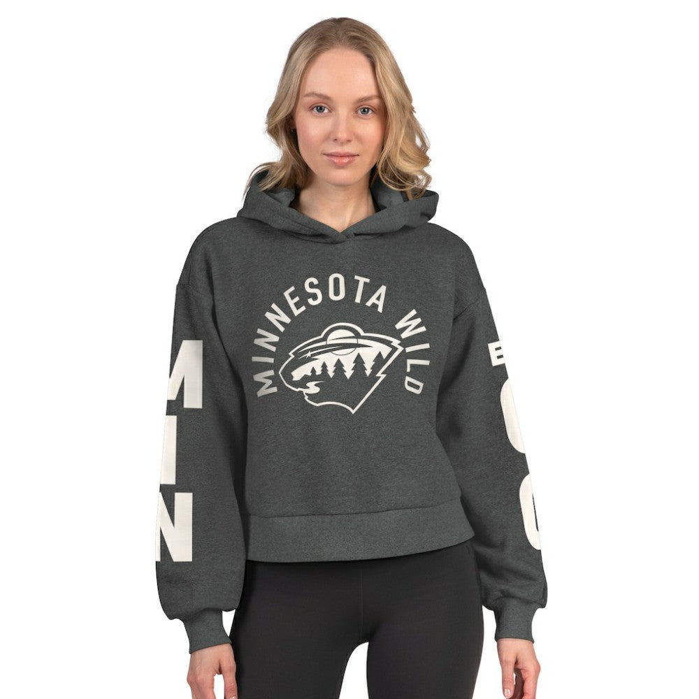 Minnesota Wild Starter Women's Star Player Cropped Fleece Hoodie - Heather Charcoal - NHL 202986182