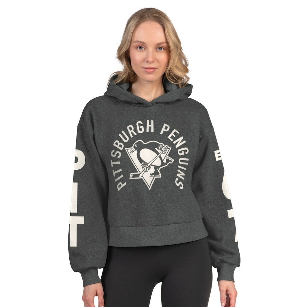 Pittsburgh Penguins Starter Women's Star Player Cropped Fleece Hoodie - Heather Charcoal - NHL 202986186