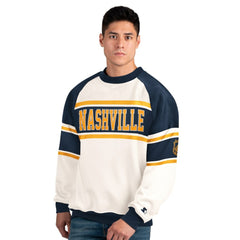 Nashville Predators Starter Male Adult Defense Fleece Crewneck Sweatshirt - White - NHL 202986205