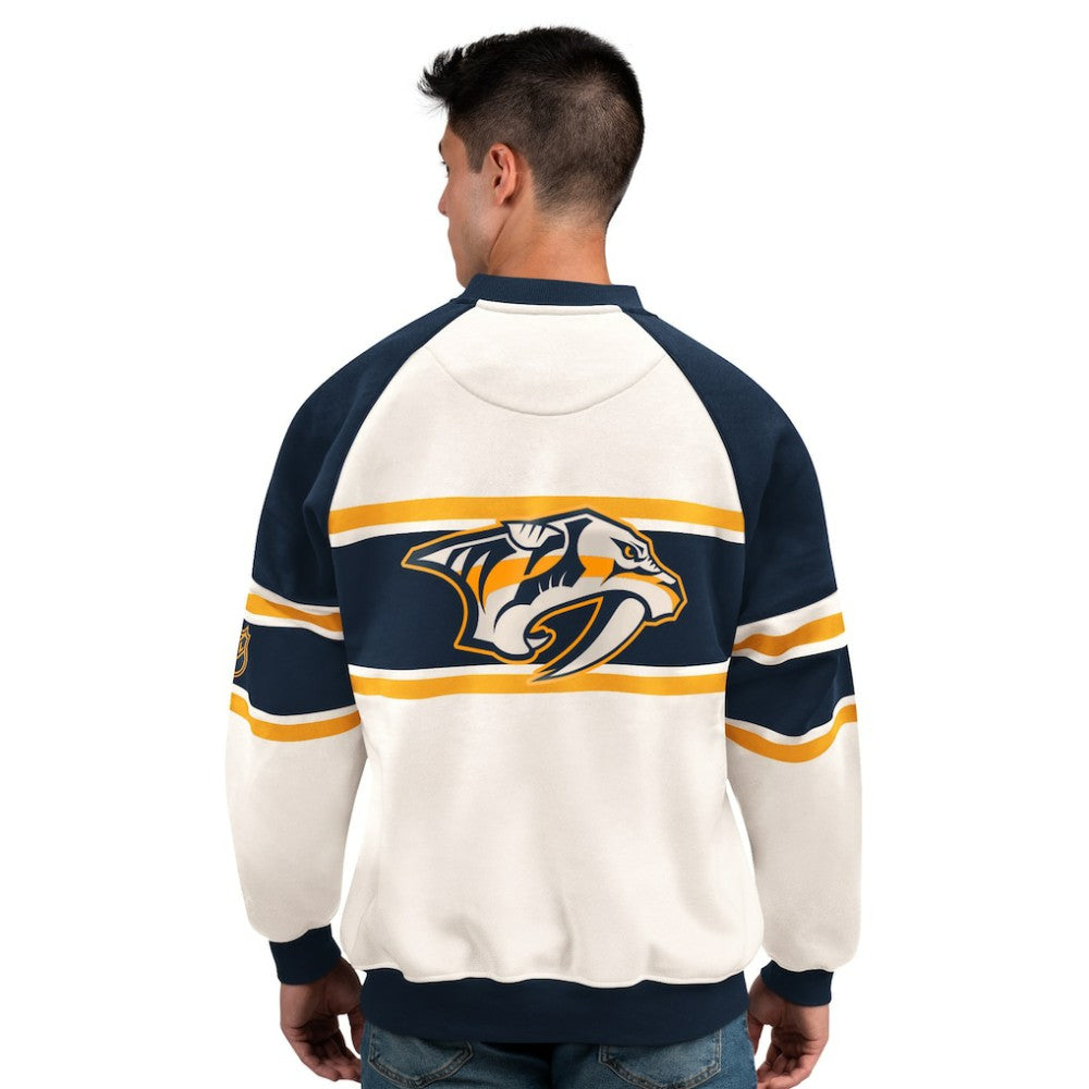 Nashville Predators Starter Male Adult Defense Fleece Crewneck Sweatshirt - White - NHL 202986205
