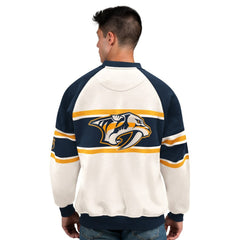Nashville Predators Starter Male Adult Defense Fleece Crewneck Sweatshirt - White - NHL 202986205