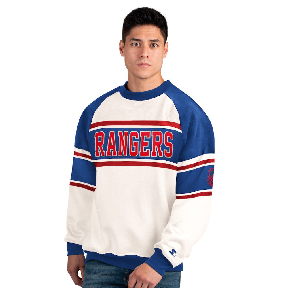 New York Rangers Starter Male Adult Defense Fleece Crewneck Sweatshirt - White - NHL 202986206