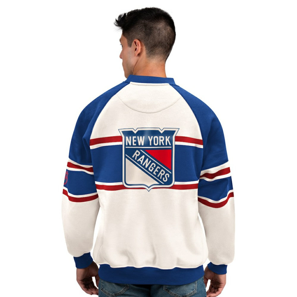 New York Rangers Starter Male Adult Defense Fleece Crewneck Sweatshirt - White - NHL 202986206
