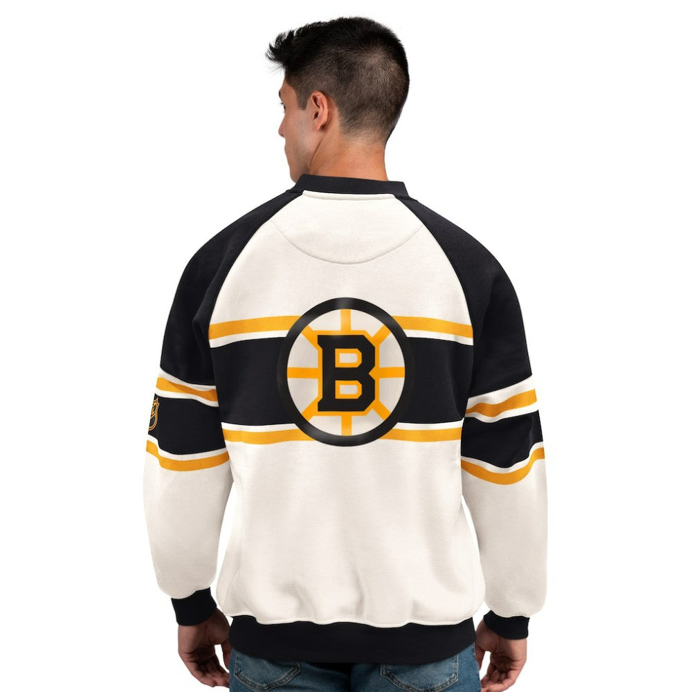 Boston Bruins Starter Male Adult Defense Fleece Crewneck Sweatshirt - White - NHL 202986207