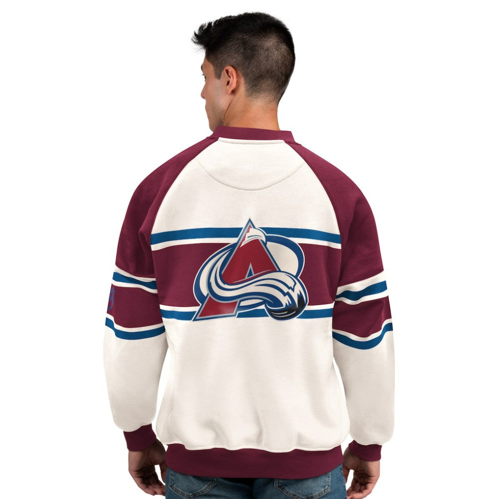 Colorado Avalanche Starter Male Adult Defense Fleece Crewneck Sweatshirt - White - NHL 202986208