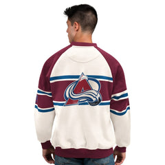 Colorado Avalanche Starter Male Adult Defense Fleece Crewneck Sweatshirt - White - NHL 202986208