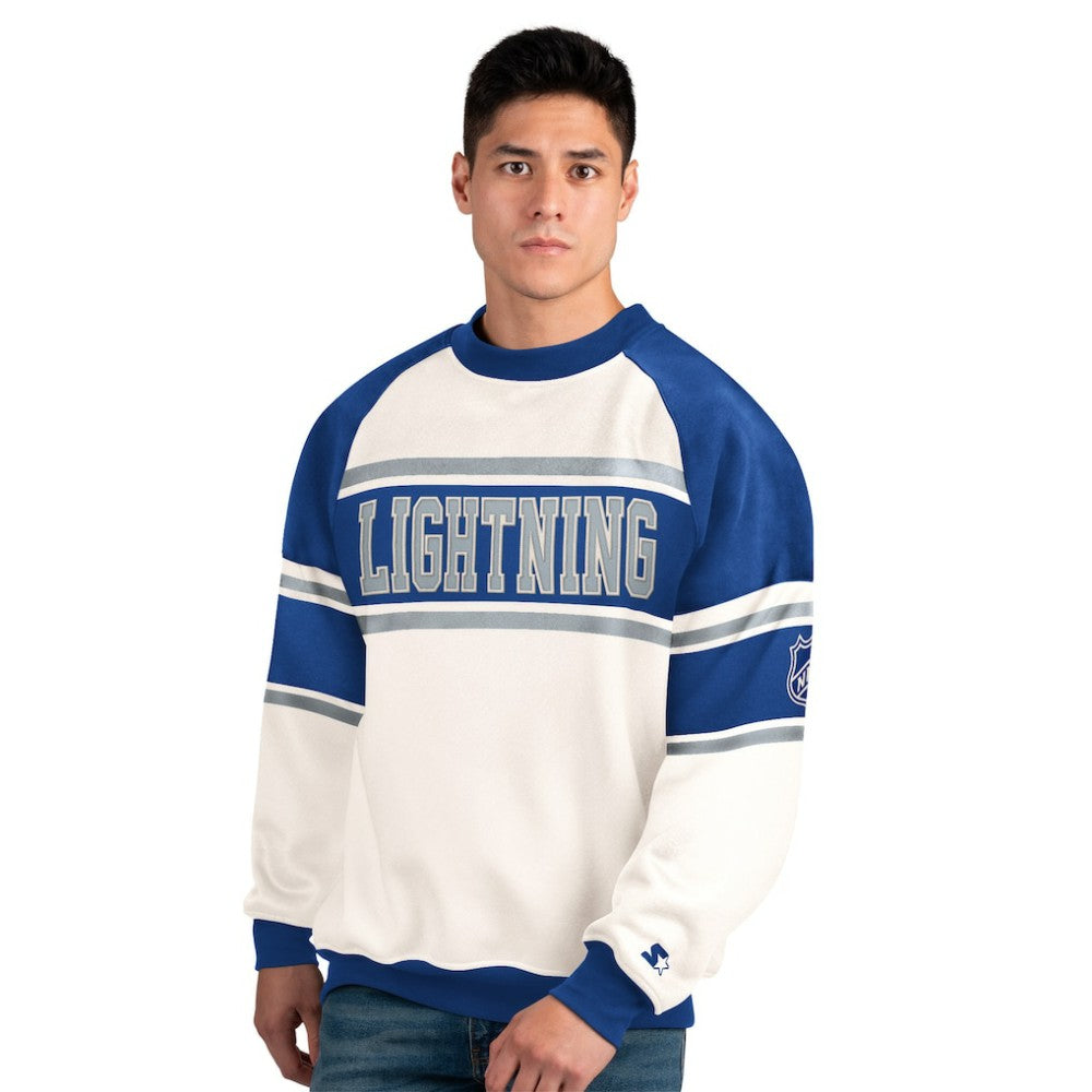 Tampa Bay Lightning Starter Male Adult Defense Fleece Crewneck Sweatshirt - White - NHL 202986220