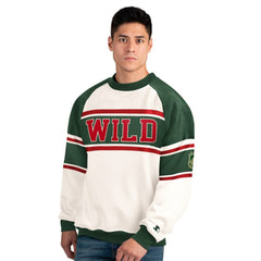 Minnesota Wild Starter Male Adult Defense Fleece Crewneck Sweatshirt - White - NHL 202986221
