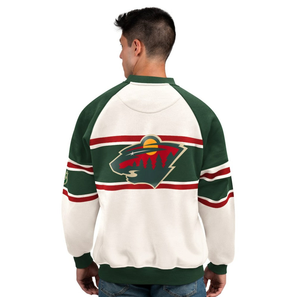 Minnesota Wild Starter Male Adult Defense Fleece Crewneck Sweatshirt - White - NHL 202986221