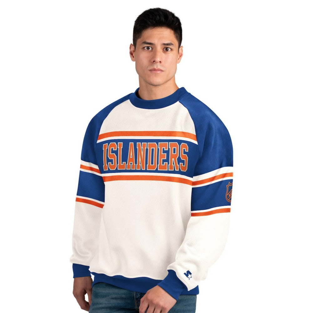 New York Islanders Starter Male Adult Defense Fleece Crewneck Sweatshirt - White - NHL 202986222