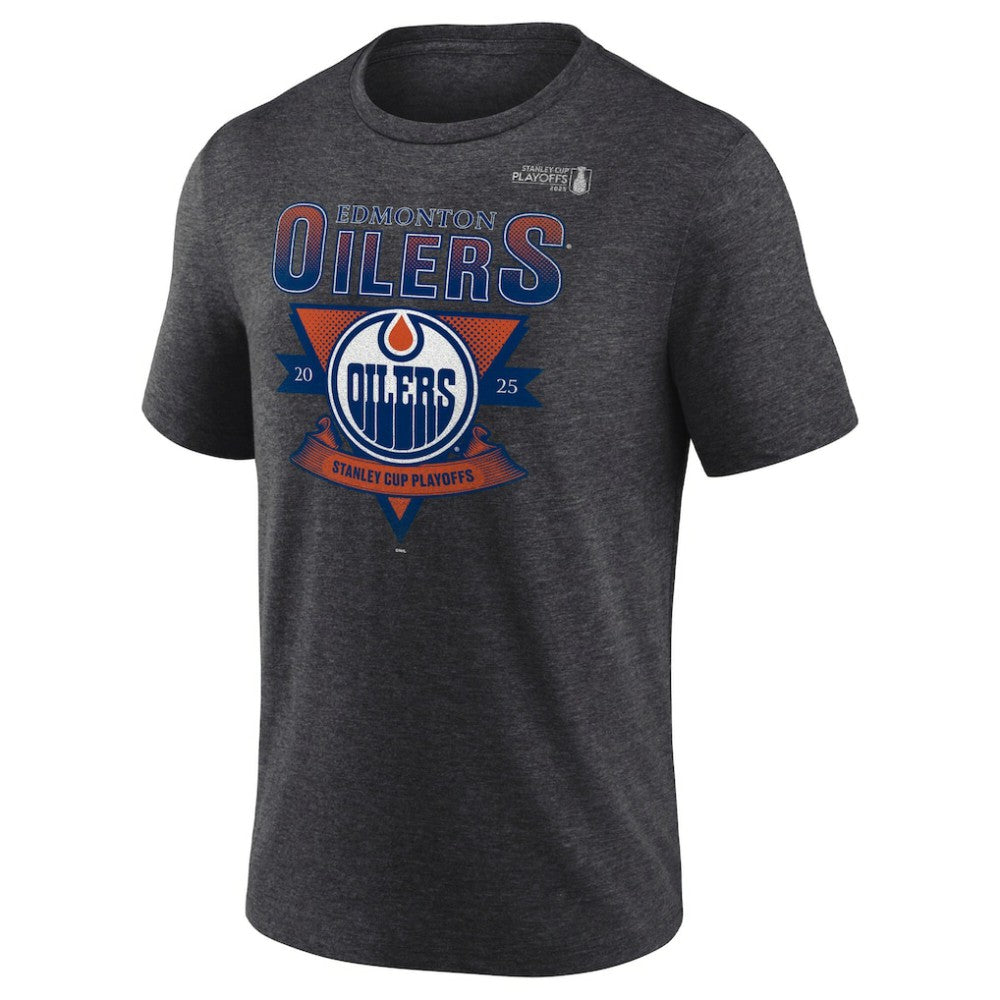 Edmonton Oilers Fanatics 2025 Stanley Cup Playoffs Crossbar Tri-Blend T-Shirt - Heather Charcoal - NHL 202988647