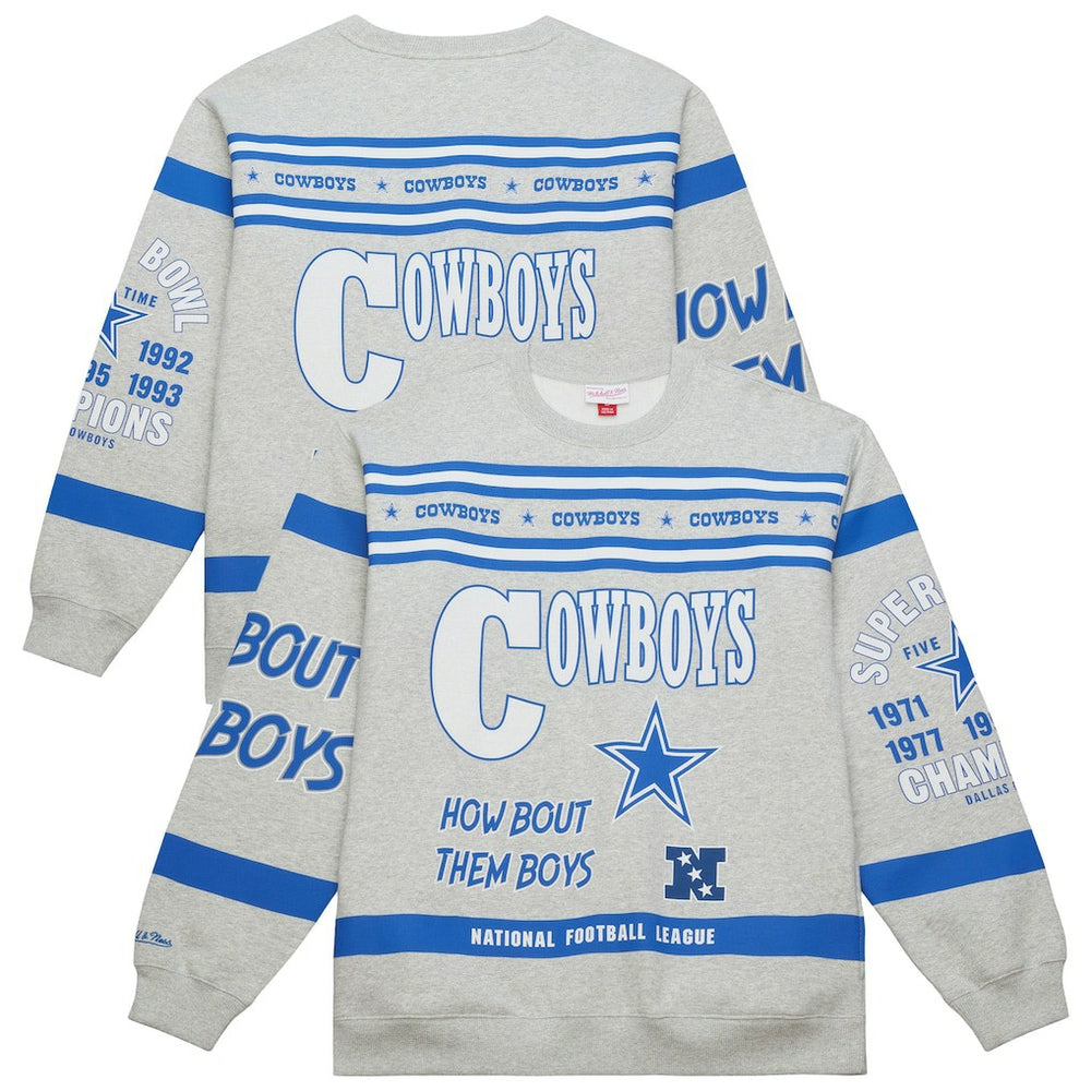 Mitchell & Ness Dallas Cowboys All Over Print Retro Fleece Sweatshirt Heather Gray