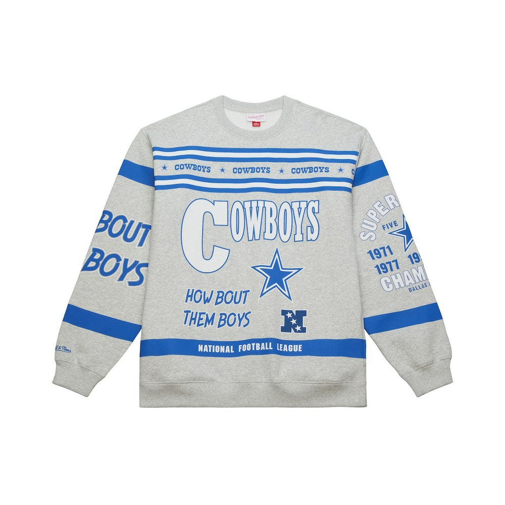 Mitchell & Ness Dallas Cowboys All Over Print Retro Fleece Sweatshirt Heather Gray