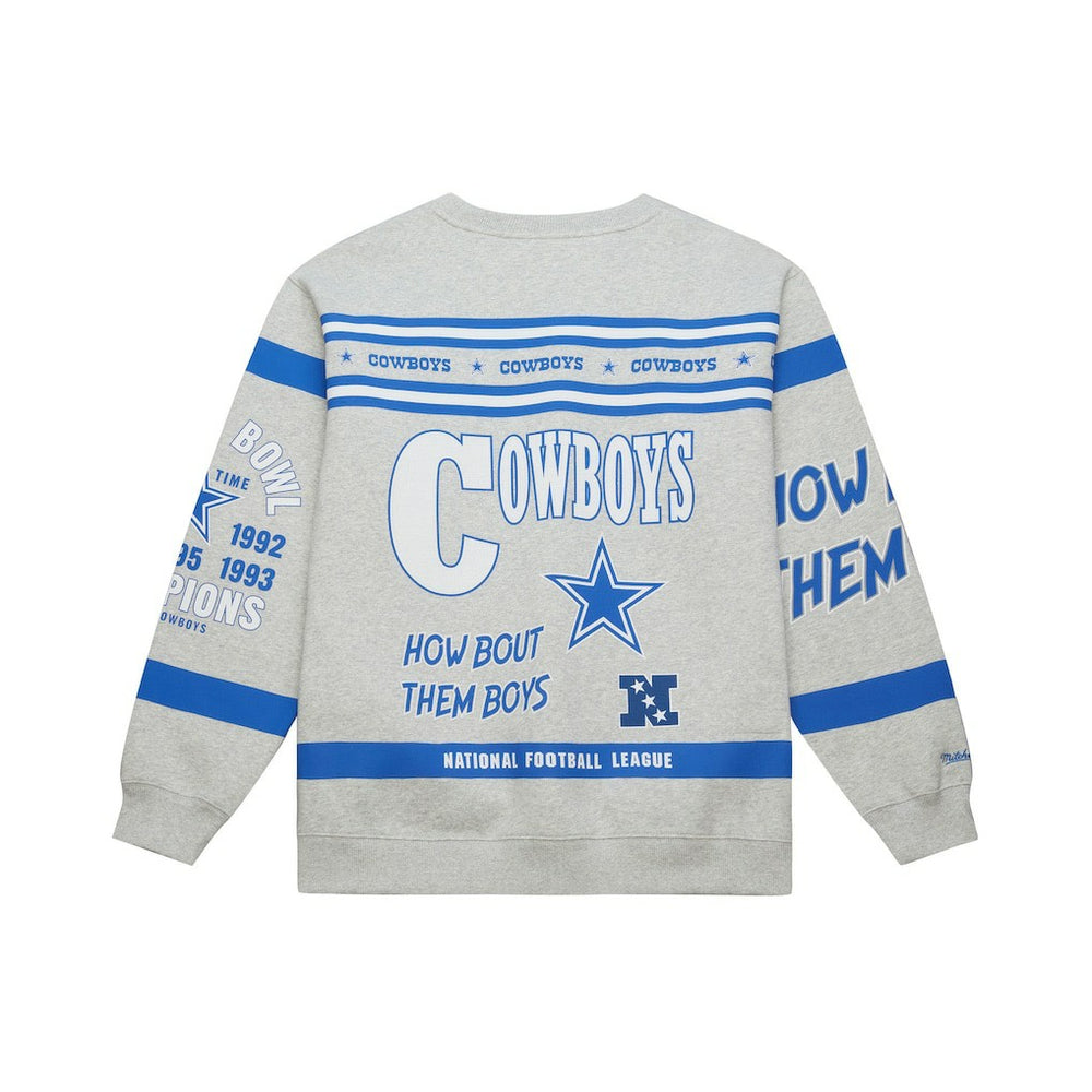 Mitchell & Ness Dallas Cowboys All Over Print Retro Fleece Sweatshirt Heather Gray