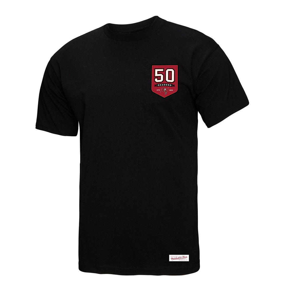 Mitchell & Ness Tampa Bay Buccaneers Women's 50th Anniversary Shield Oversized Boyfriend T-Shirt Black