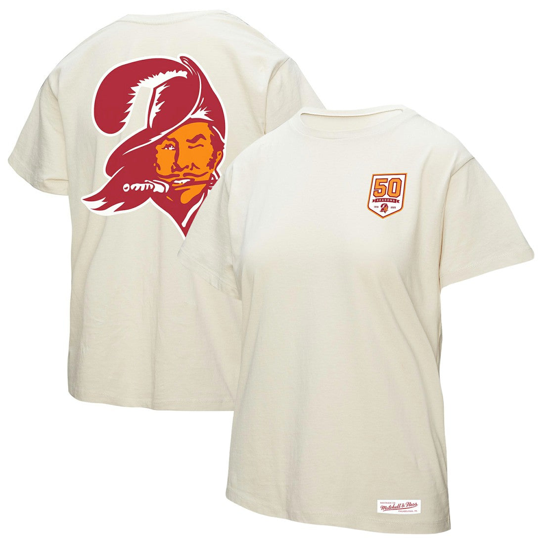 Mitchell & Ness Tampa Bay Buccaneers Women's 50th Season Pirate Oversized Boyfriend T-Shirt Cream