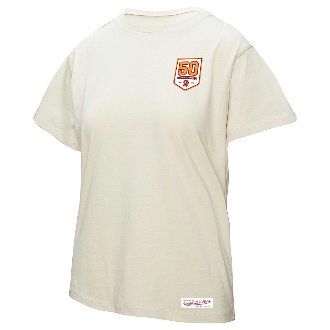 Mitchell & Ness Tampa Bay Buccaneers Women's 50th Season Pirate Oversized Boyfriend T-Shirt Cream