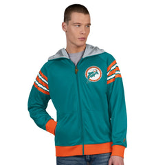 Miami Dolphins Pro Player Retro Helmet Full-Zip Hooded Track Jacket Aqua/Coral
