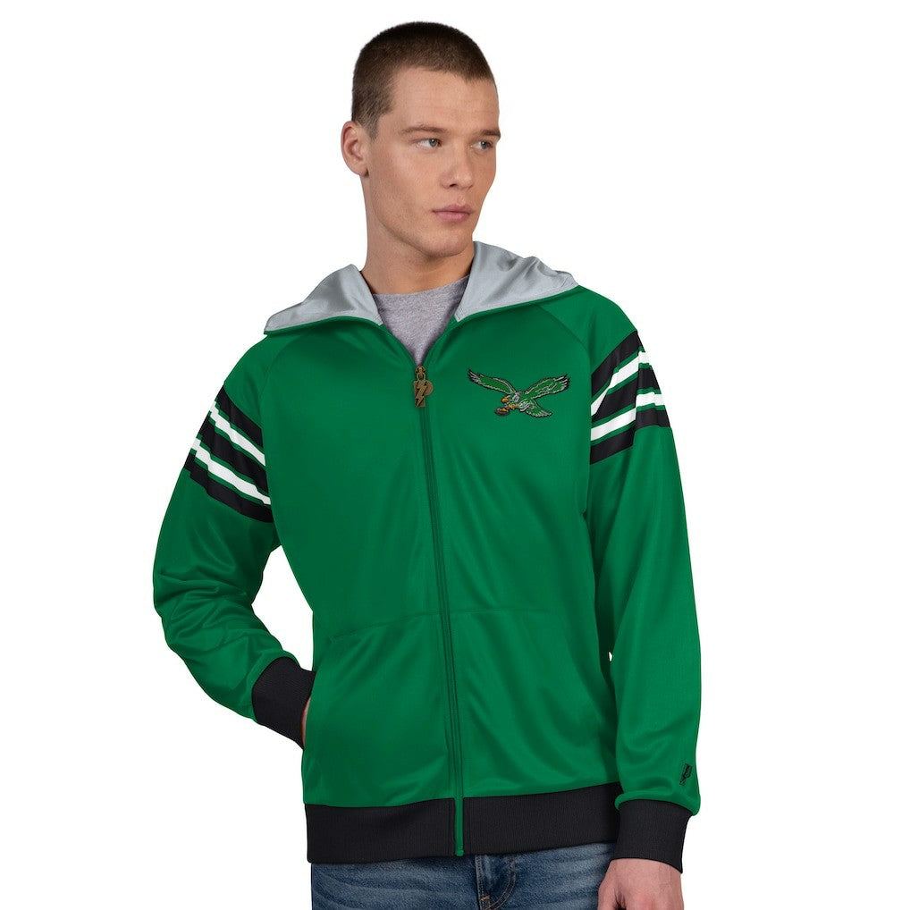 Philadelphia Eagles Pro Player Retro Helmet Full-Zip Hooded Track Jacket Kelly Green/Black