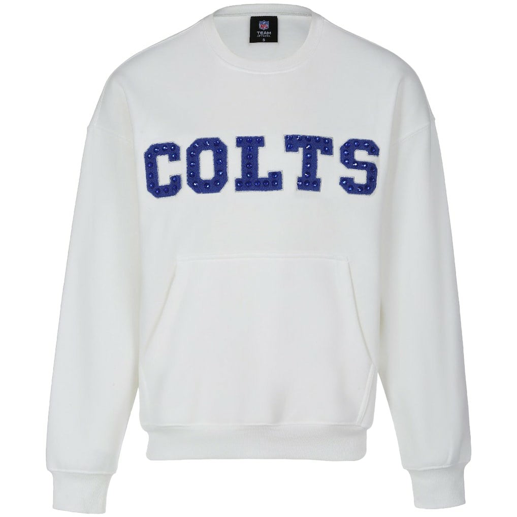 Indianapolis Colts Cuce Women's Chenille Jeweled Sweatshirt White