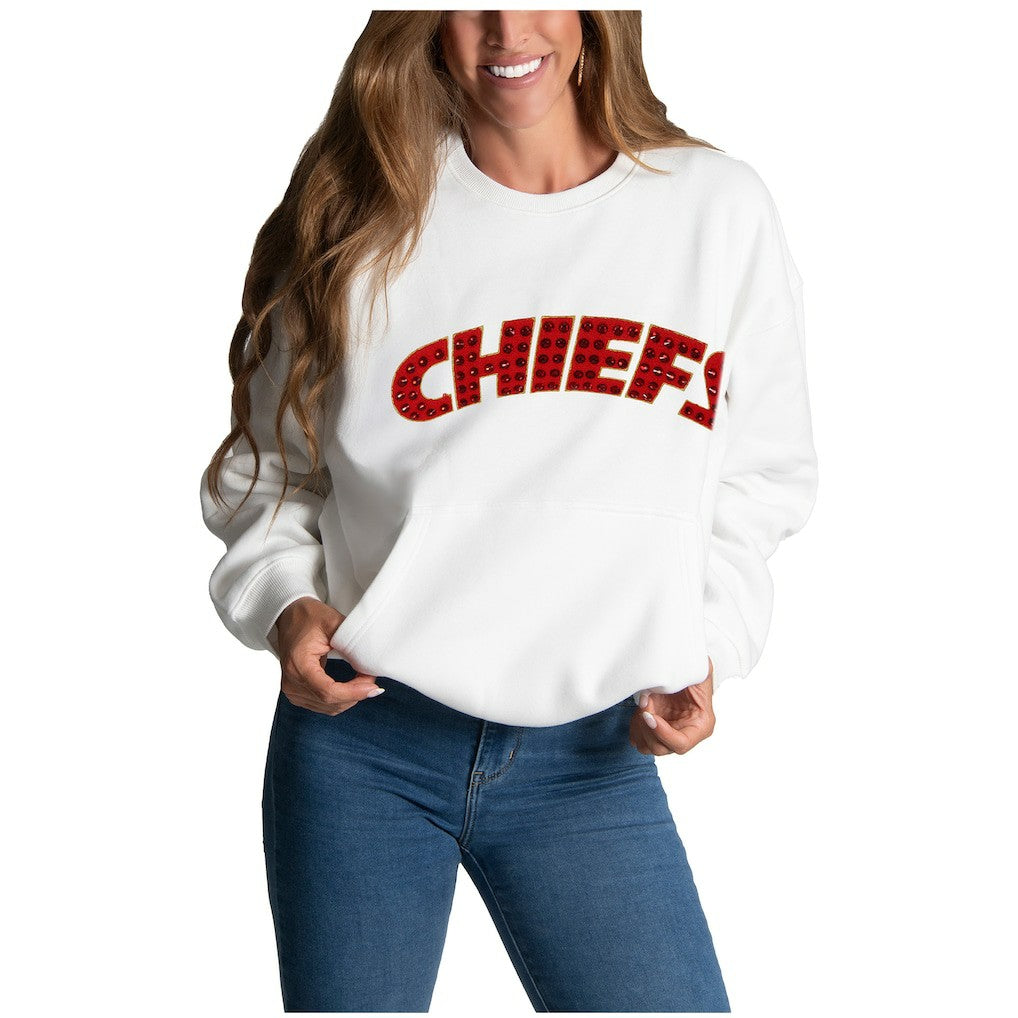 Kansas City Chiefs Cuce Women's Chenille Jeweled Sweatshirt White