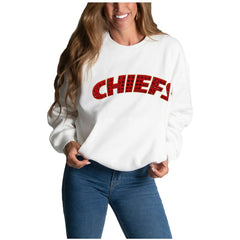 Kansas City Chiefs Cuce Women's Chenille Jeweled Sweatshirt White