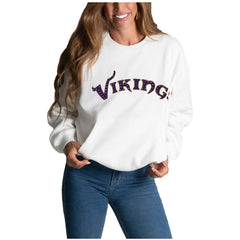 Minnesota Vikings Cuce Women's Chenille Jeweled Sweatshirt White