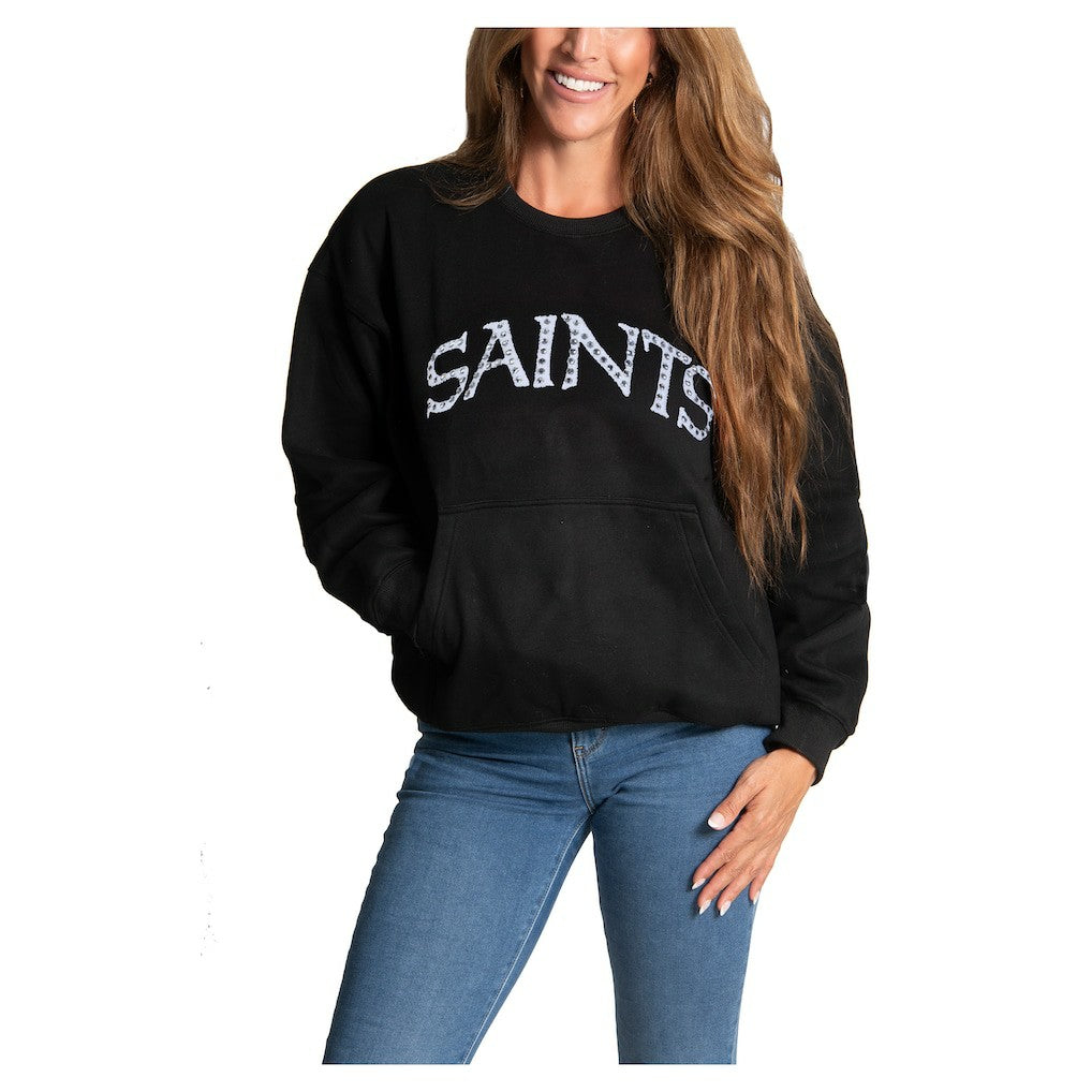 New Orleans Saints Cuce Women's Chenille Jeweled Sweatshirt Black