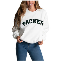 Green Bay Packers Cuce Women's Chenille Jeweled Sweatshirt White