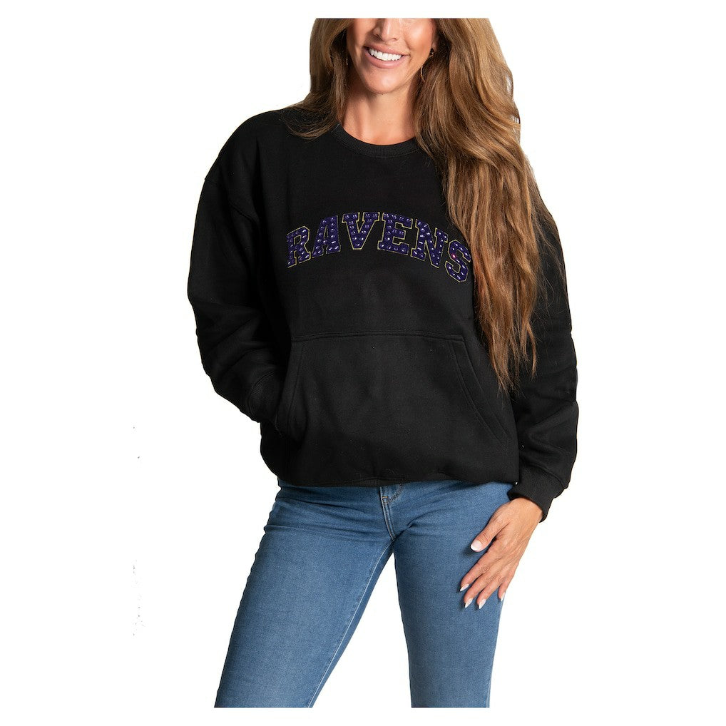 Baltimore Ravens Cuce Women's Chenille Jeweled Sweatshirt Black