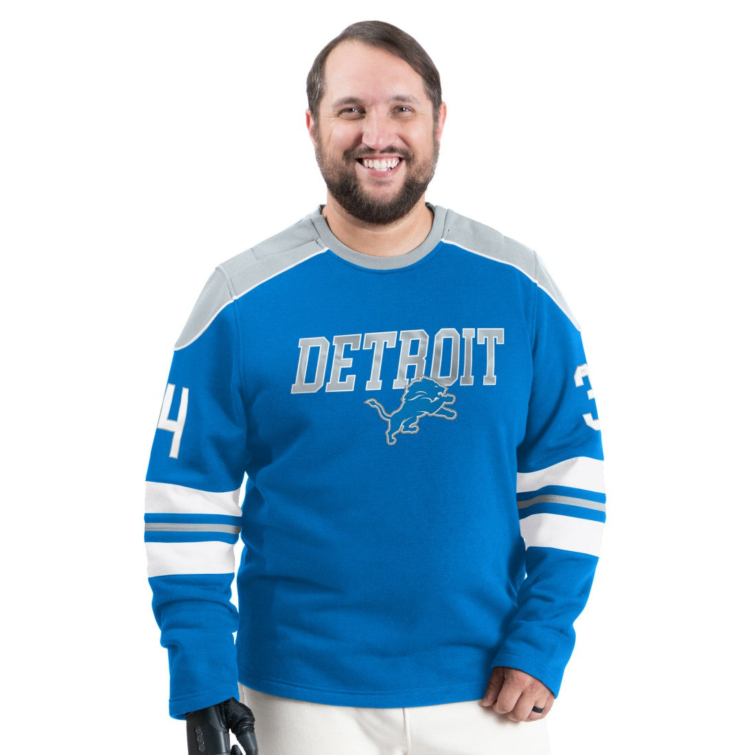 Detroit Lions G-III Sports by Carl Banks Adaptive Lord Stanley Crewneck Sweatshirt Blue