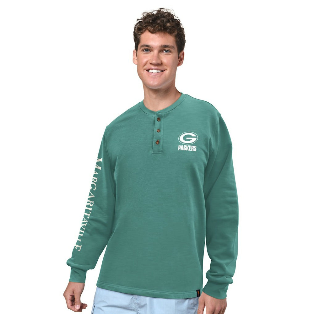 Green Bay Packers Margaritaville Five O'Clock Henley Long Sleeve T-Shirt Green