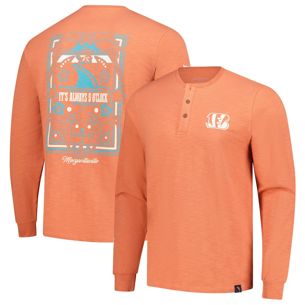 Cincinnati Bengals Margaritaville Five O'Clock Henley Long Sleeve T-Shirt Coral