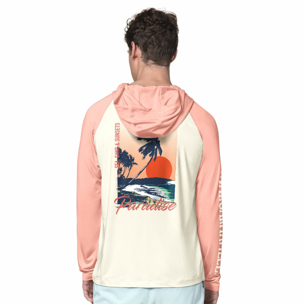 Tampa Bay Buccaneers Margaritaville Sand, Sea, Sunsets Long-Sleeve Rashguard Hoodie Pullover -Cream/Amber