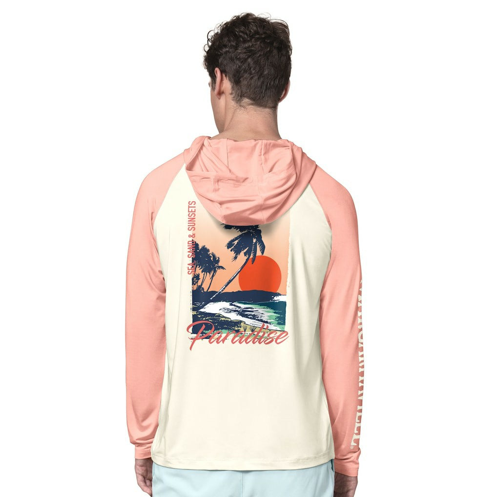 Chicago Bears Margaritaville Sand, Sea, Sunsets Long-Sleeve Rashguard Hoodie Pullover -Cream/Amber