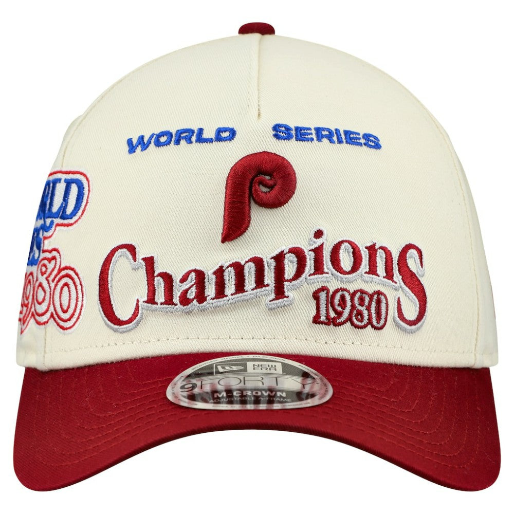 Philadelphia Phillies New Era World Series 9FORTY M-Crown A-Frame Adjustable Hat - Cream/Red - New Era Online