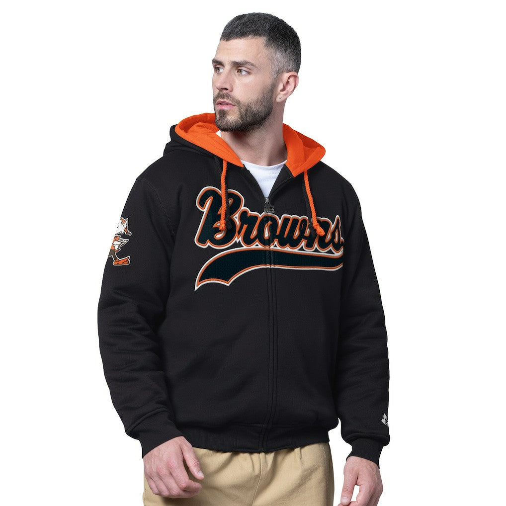 Cleveland Browns Starter Big Shot Throwback Full-Zip Double Hooded Jacket Black