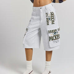 Green Bay Packers Off Season x NFL Women's Fleece Cargo Shorts Heather Gray