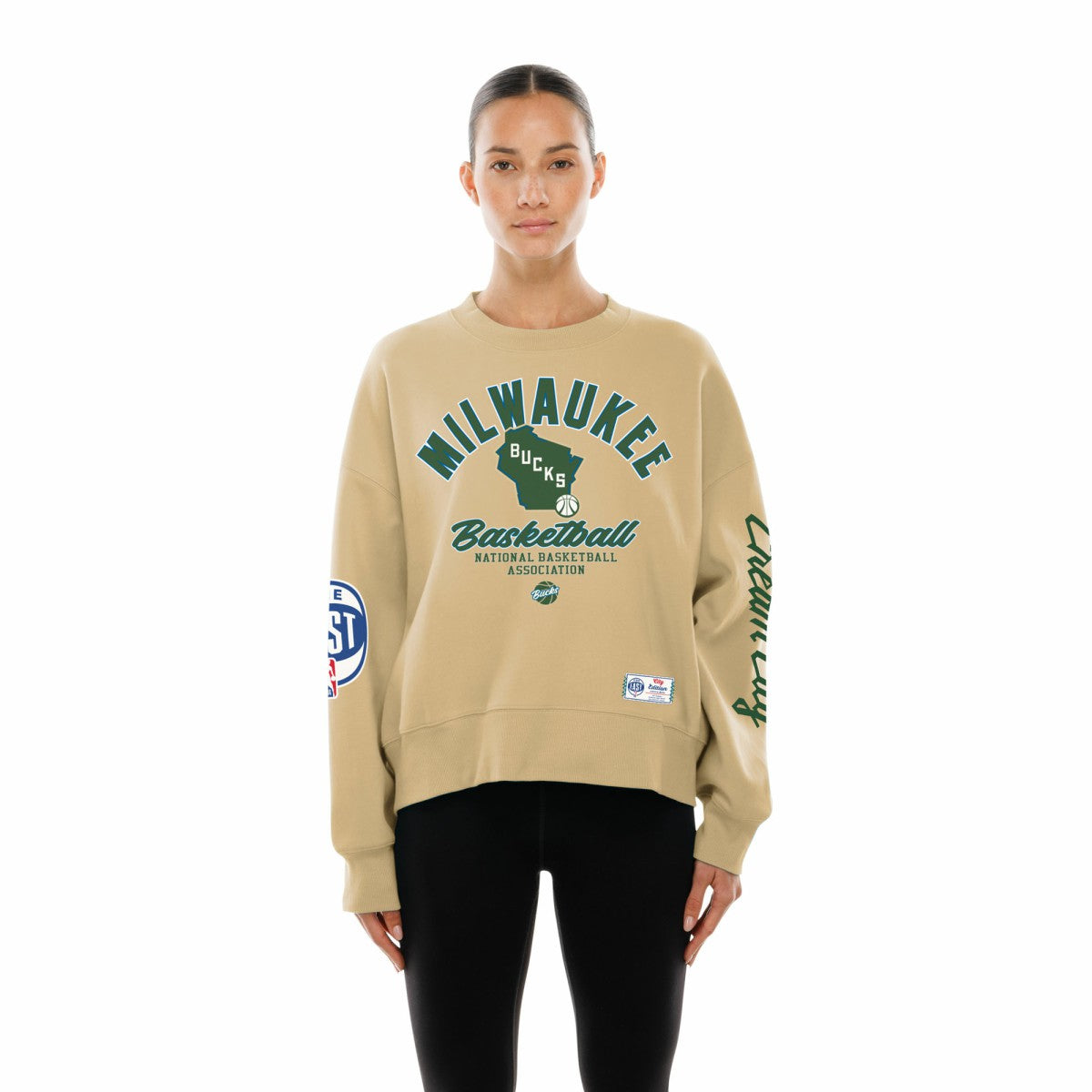 Milwaukee Bucks Women's 2025/26 City Edition Sweatshirt Tan | New Era for sale