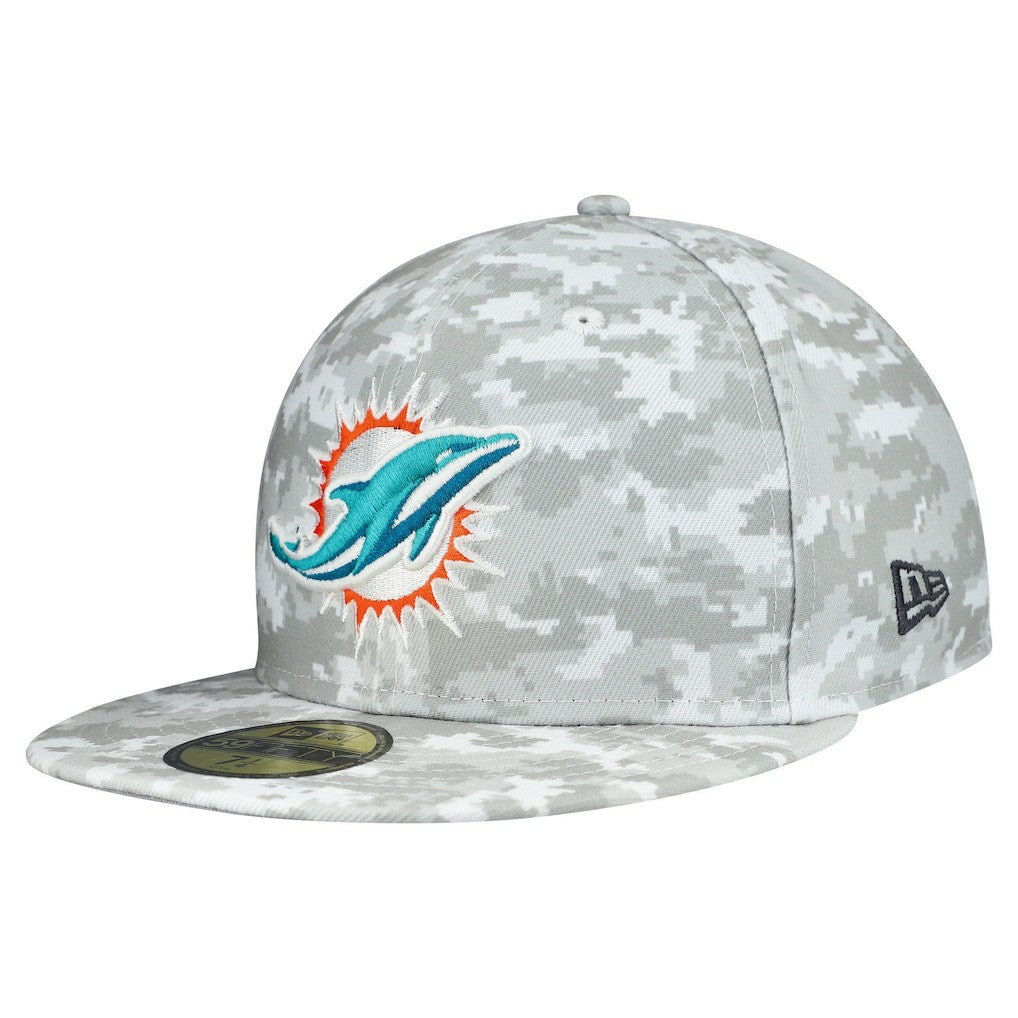 Miami Dolphins New Era 2025 Salute to Service Fan Pack 59FIFTY Fitted Hat White