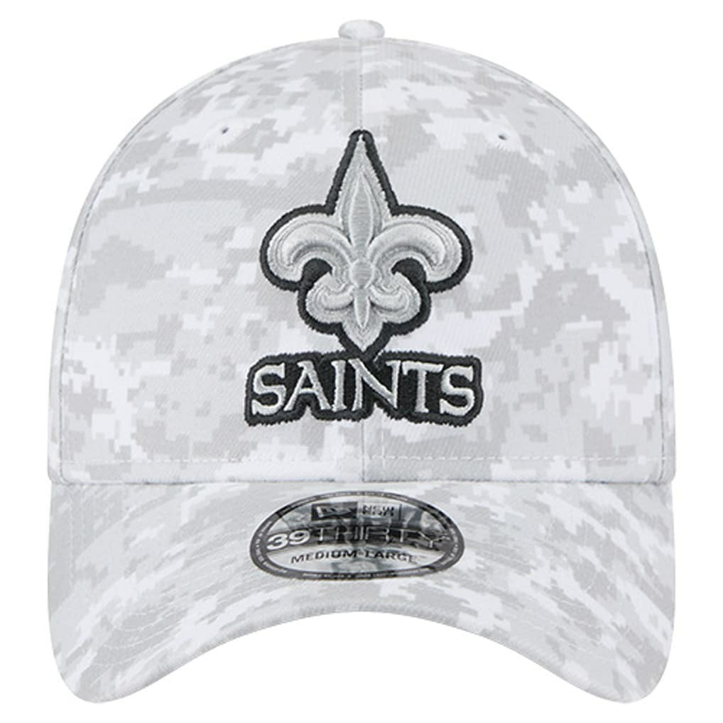 New Orleans Saints New Era 2025 Salute to Service Digital Camo Fan Pack 39THIRTY Flex Hat White