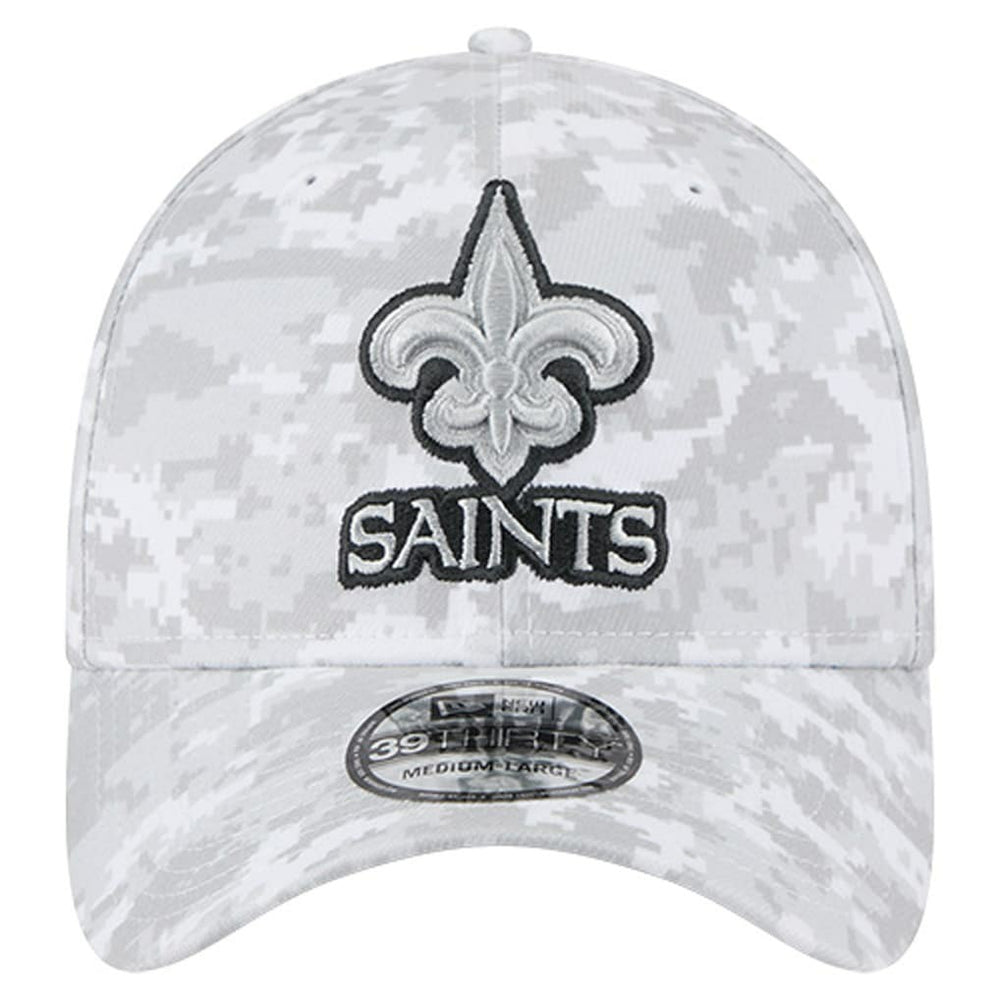 New Orleans Saints New Era 2025 Salute to Service Digital Camo Fan Pack 39THIRTY Flex Hat White