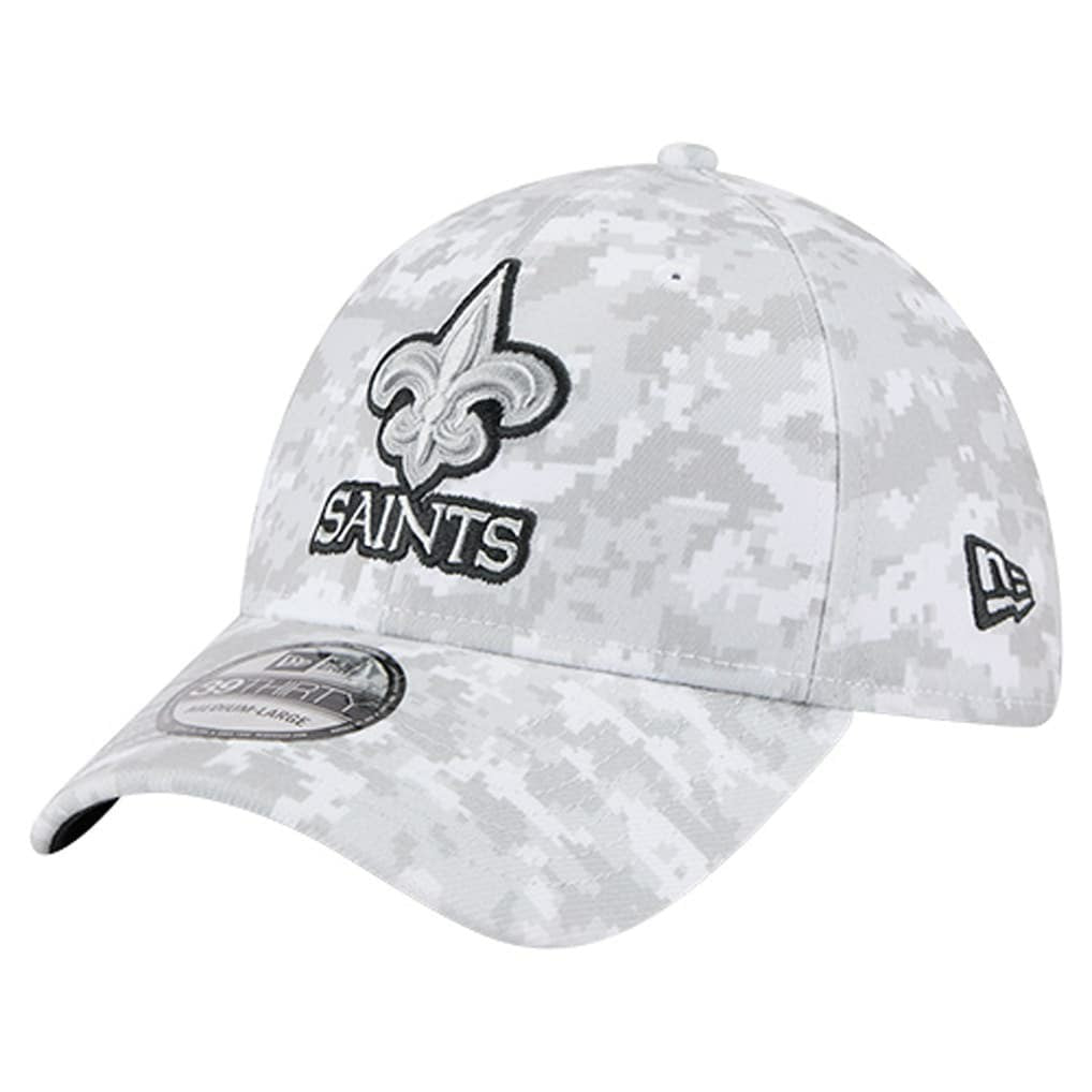 New Orleans Saints New Era 2025 Salute to Service Digital Camo Fan Pack 39THIRTY Flex Hat White