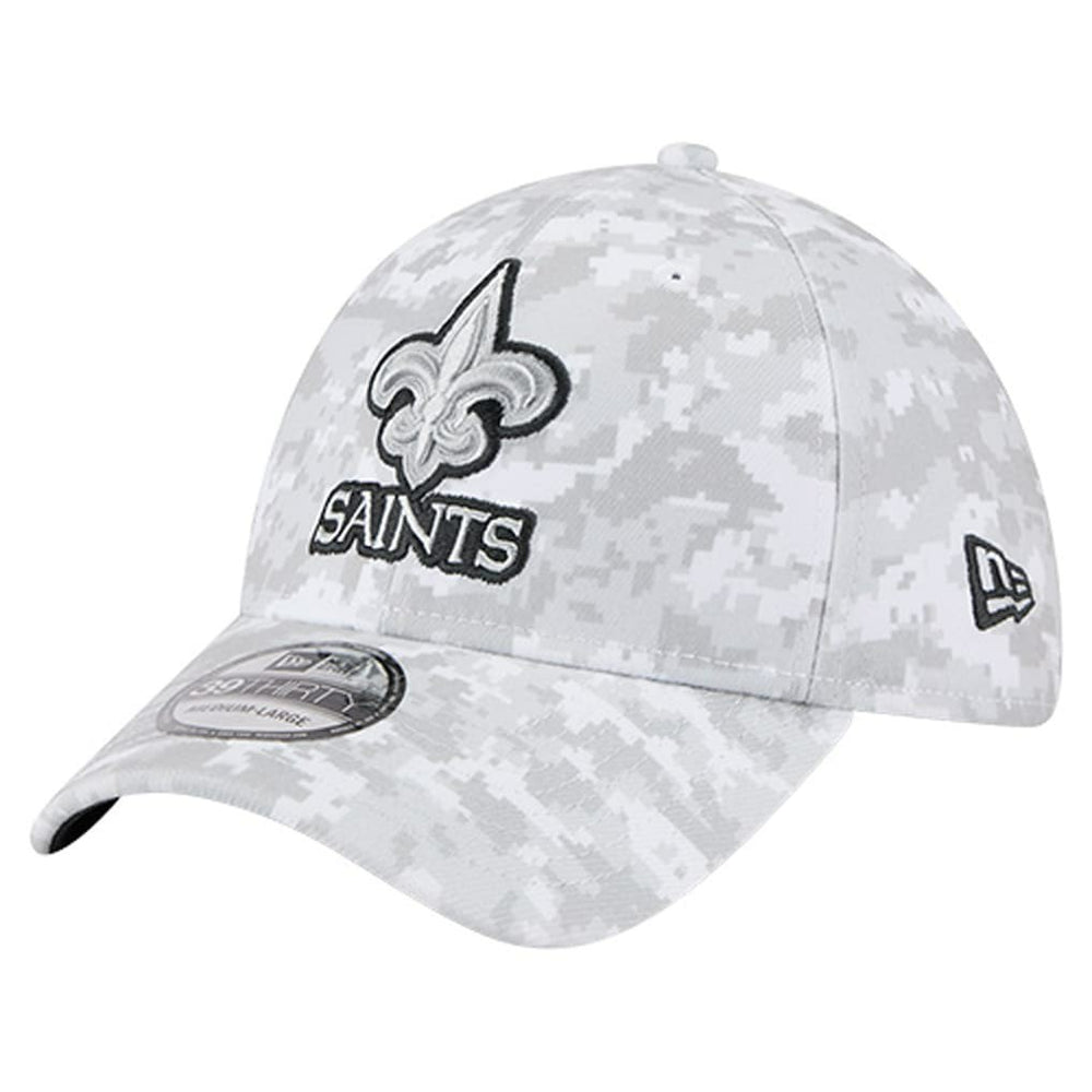 New Orleans Saints New Era 2025 Salute to Service Digital Camo Fan Pack 39THIRTY Flex Hat White