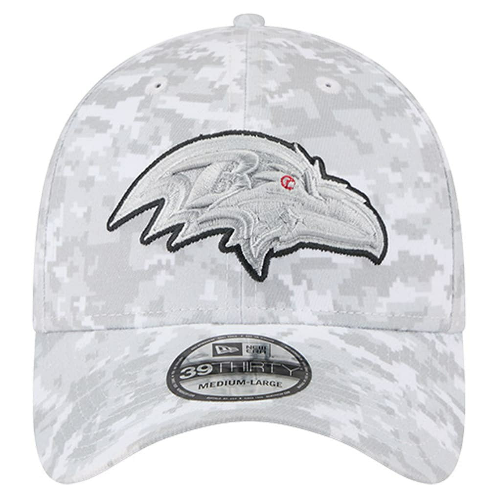 Baltimore Ravens New Era 2025 Salute to Service Digital Camo Fan Pack 39THIRTY Flex Hat White