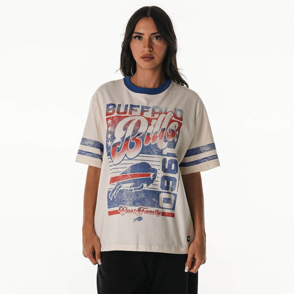 Buffalo Bills The Wild Collective Women's Vintage Drop Shoulder Oversized Boyfriend T-Shirt Cream