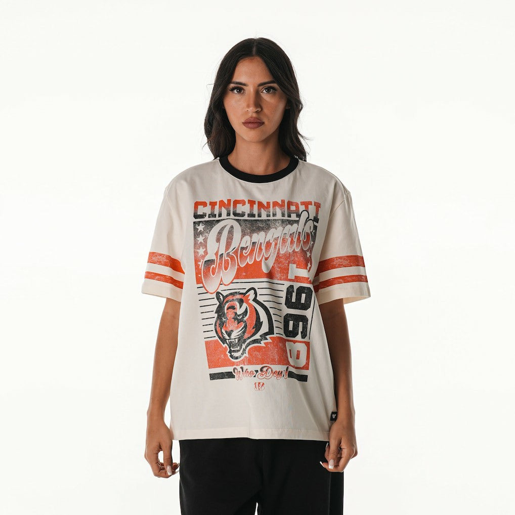 Cincinnati Bengals The Wild Collective Women's Vintage Drop Shoulder Oversized Boyfriend T-Shirt Cream