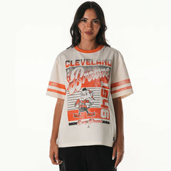 Cleveland Browns The Wild Collective Women's Vintage Drop Shoulder Oversized Boyfriend T-Shirt Cream
