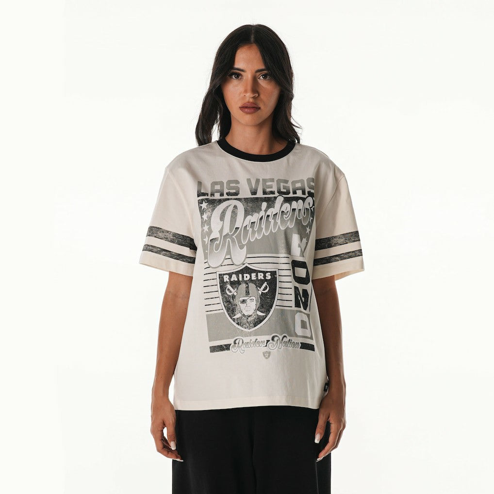 Las Vegas Raiders The Wild Collective Women's Vintage Drop Shoulder Oversized Boyfriend T-Shirt Cream