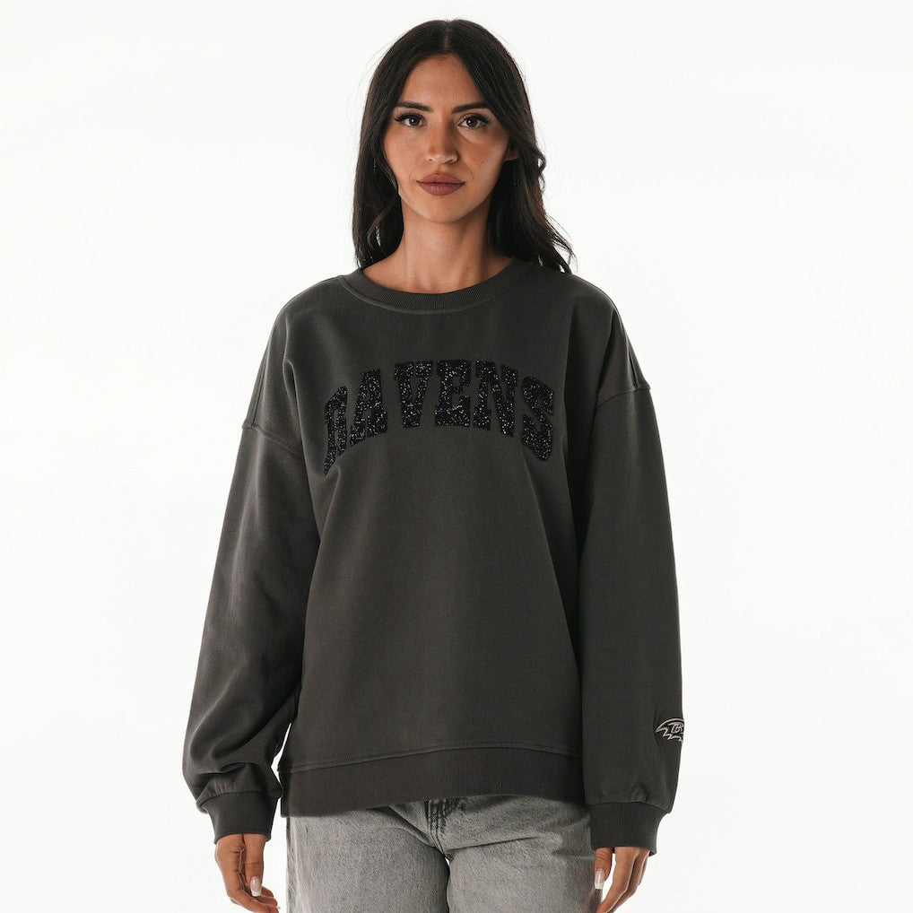 Baltimore Ravens The Wild Collective Women's Rock Crystal Oversized Crewneck Sweatshirt Charcoal